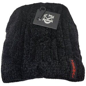 Women's Winter Thermal Fleece Knit Lined Beanie Hat, Black
